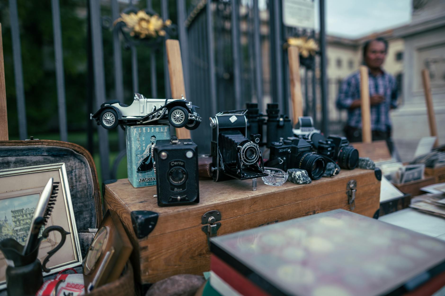 A professional setup of a vintage camera being photographed for an online listing, showing proper lighting - Antique identification guide