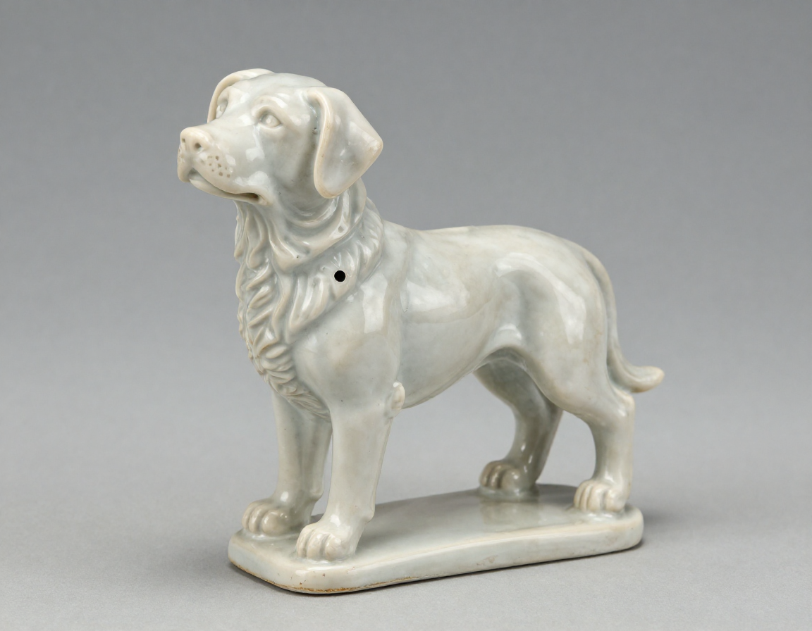 The unglazed, slightly scuffed base of an authentic 1850s Victorian Staffordshire dog figurine showing a distinct, dime-sized, hand-punched vent hole - Antique identification guide