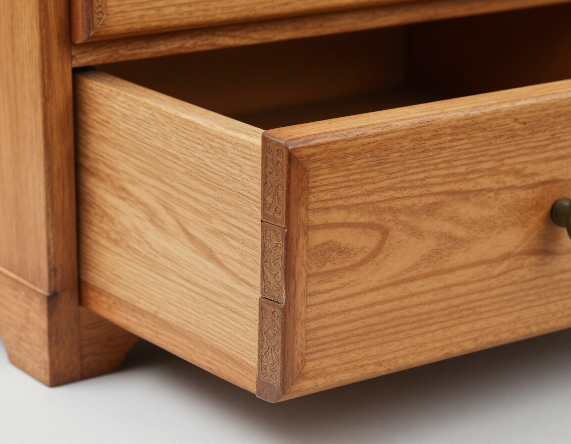 A macro shot of hand-cut dovetail joints on an 1860s Shaker cabinet drawer, highlighting the slightly irregular, asymmetrical tool marks typical of period craftsmanship - Antique identification guide