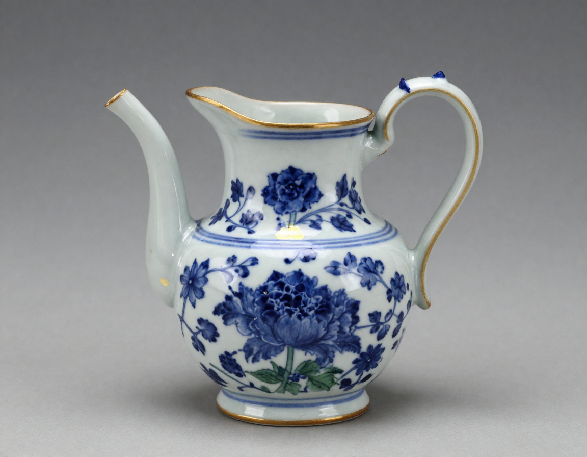 Under a blacklight, a transferware pitcher reveals a glowing patch near the spout, indicating modern restoration work over a previous chip - Antique identification guide