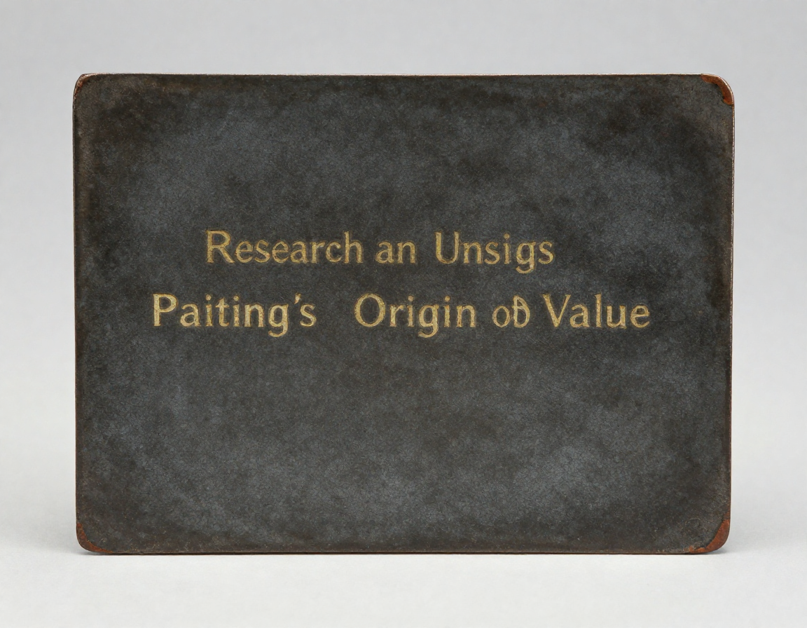 A close-up shot of the back of an unsigned antique tin painting, showing the dark, uneven oxidation and slightly bent, hand-cut edges typical of 19th-century metalwork. - Antique identification guide