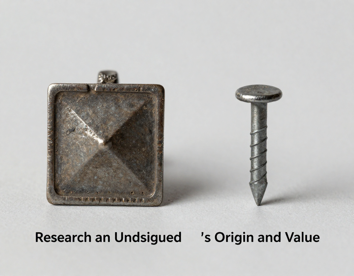 A side-by-side comparison of a square, hand-forged 19th-century nail and a round, modern wire nail used in picture framing. - Antique identification guide
