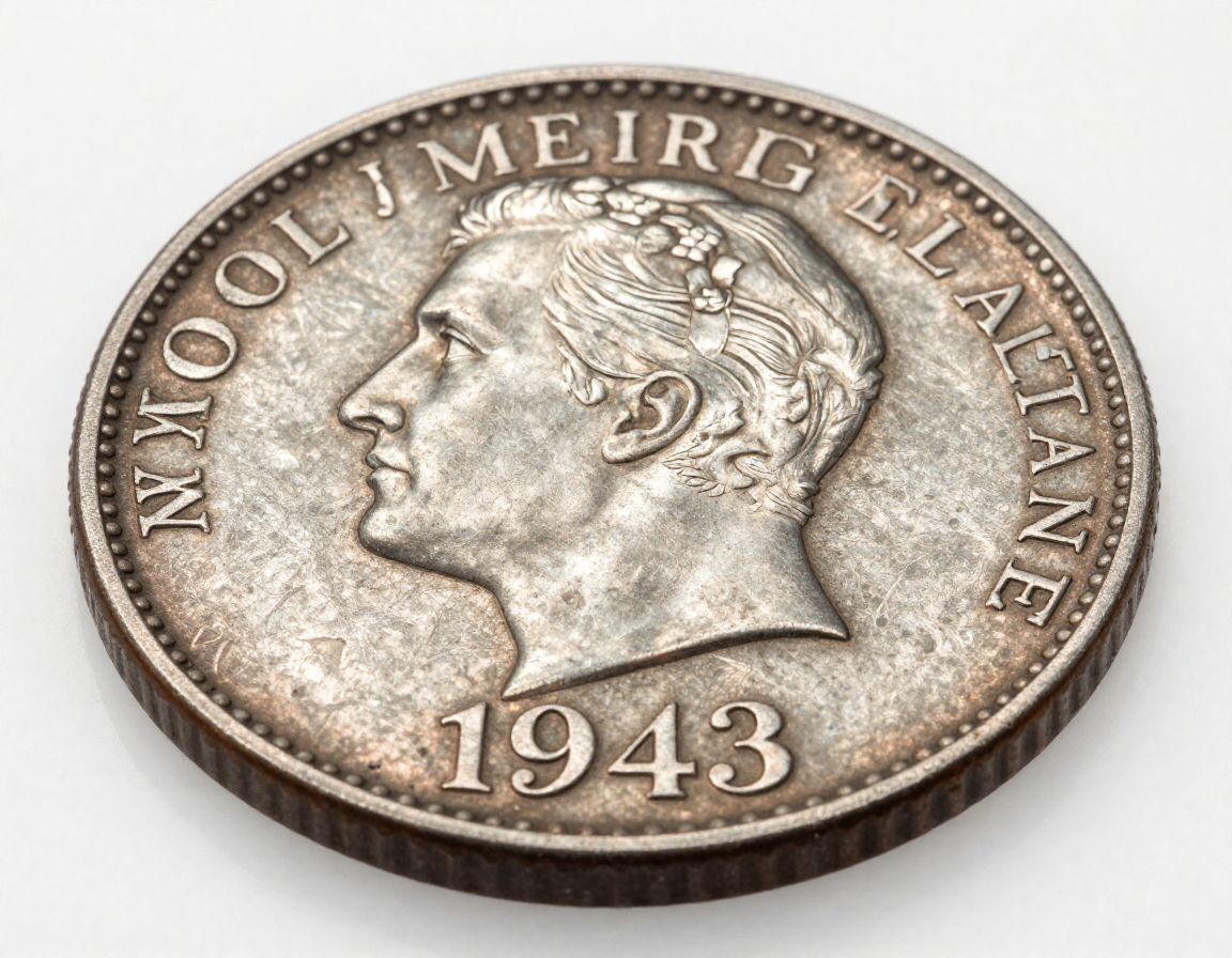 A close-up photograph comparing a standard copper penny with a bright, uncirculated 1943 steel penny, highlighting the distinct silver-grey coloration and the date. - Antique identification guide