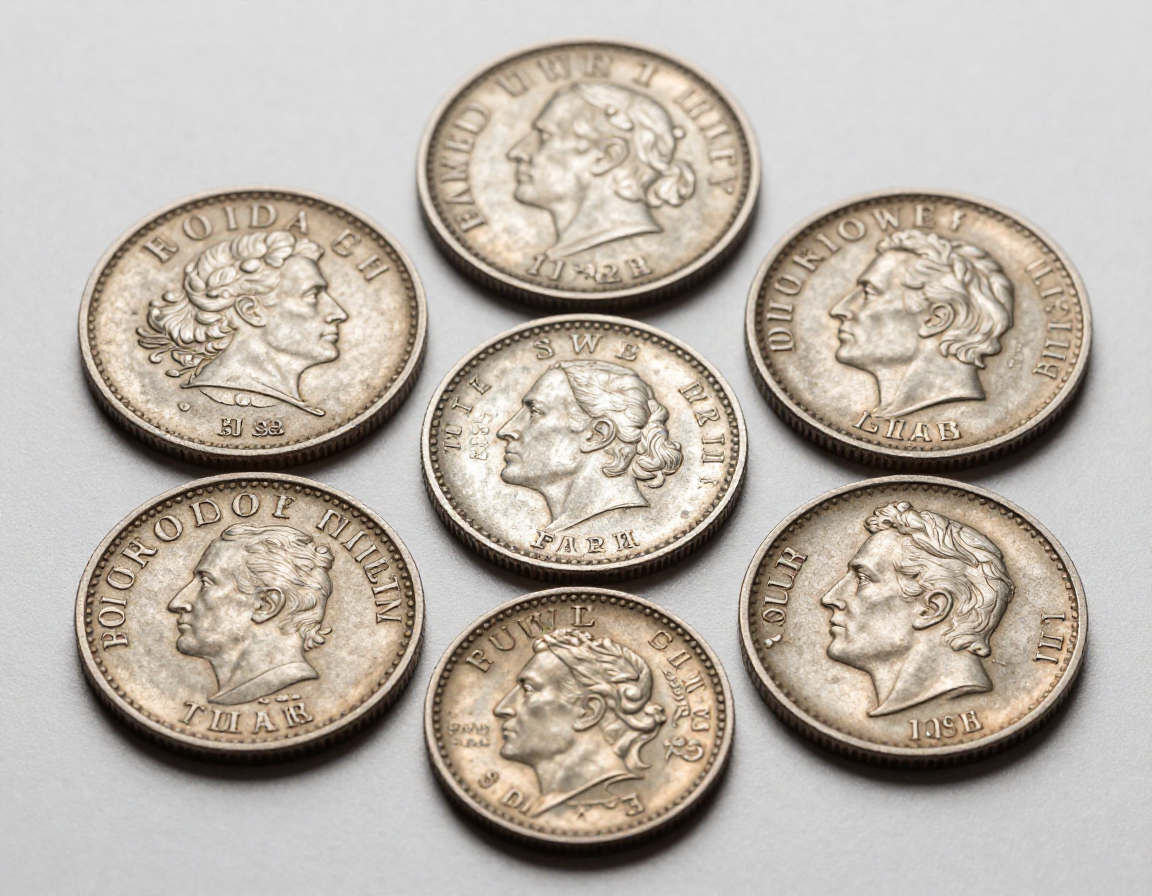 A well-lit arrangement of various international WWII emergency coins, showcasing a Japanese clay coin, a French aluminum franc, and a Belgian zinc piece. - Antique identification guide