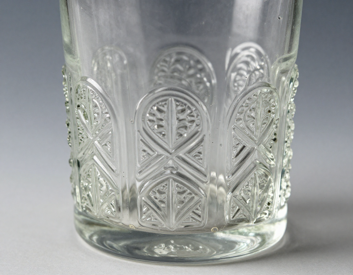 A close-up photo of the intricate pressed pattern on a piece of Early American Pattern Glass, highlighting the mold seams and clear glass quality to aid in authentication. - Antique identification guide
