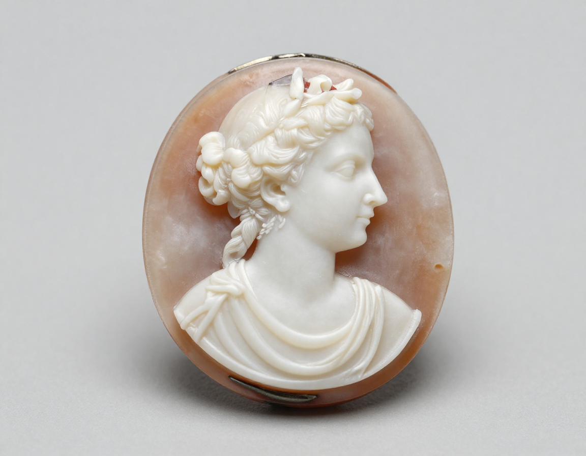 A close-up of a Victorian shell cameo showing the slightly curved back of the natural shell. - Antique identification guide