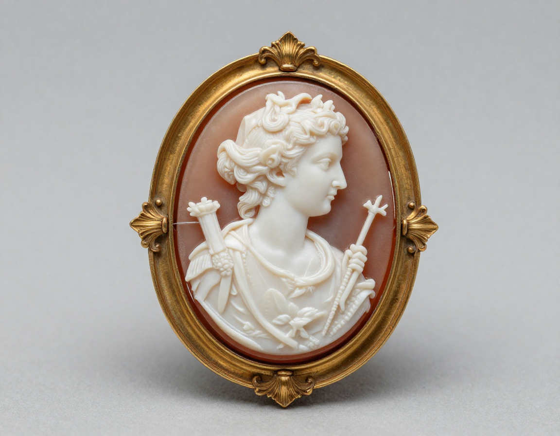 A beautiful, unusual cameo depicting a mythological scene, set in an ornate 18k gold Victorian brooch frame. - Antique identification guide