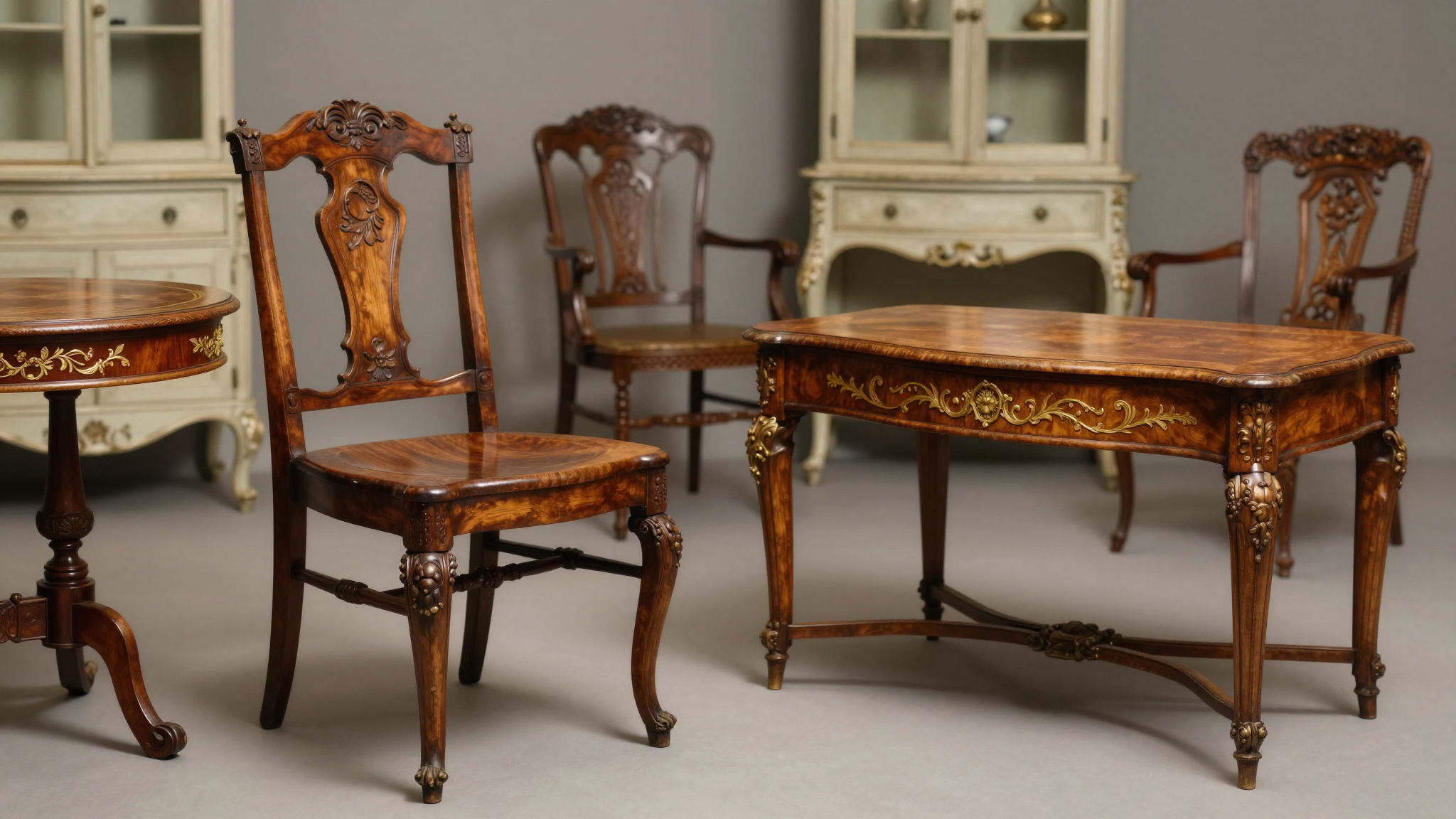English furniture periods timeline showing Georgian, Regency, Victorian and Edwardian antique pieces