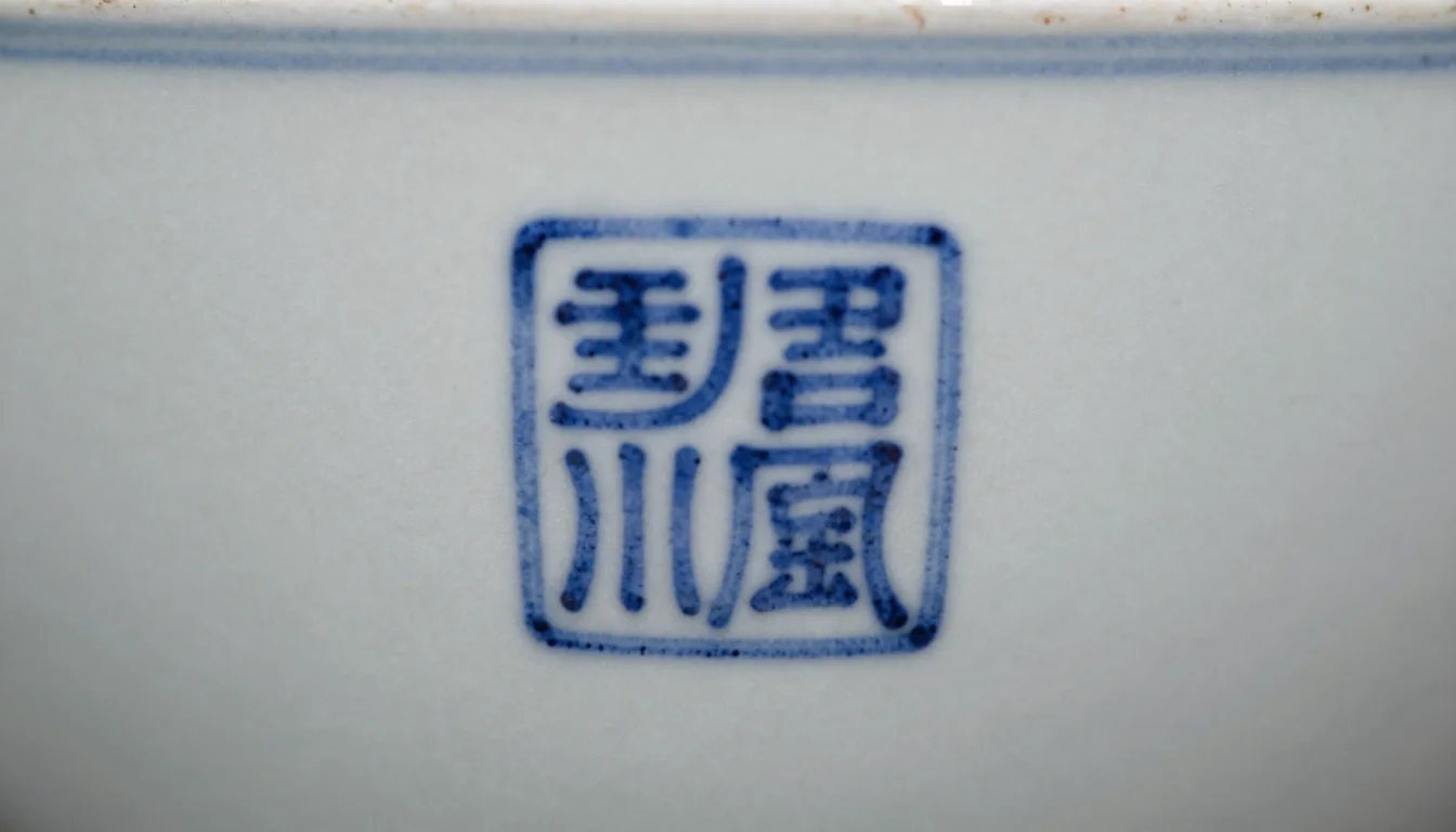 Close-up of authentic Qianlong mark on porcelain