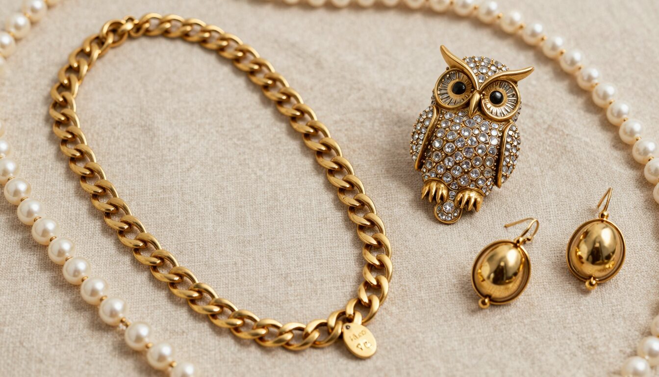 Vintage Avon jewelry with AVON mark visible on gold-tone necklace clasp